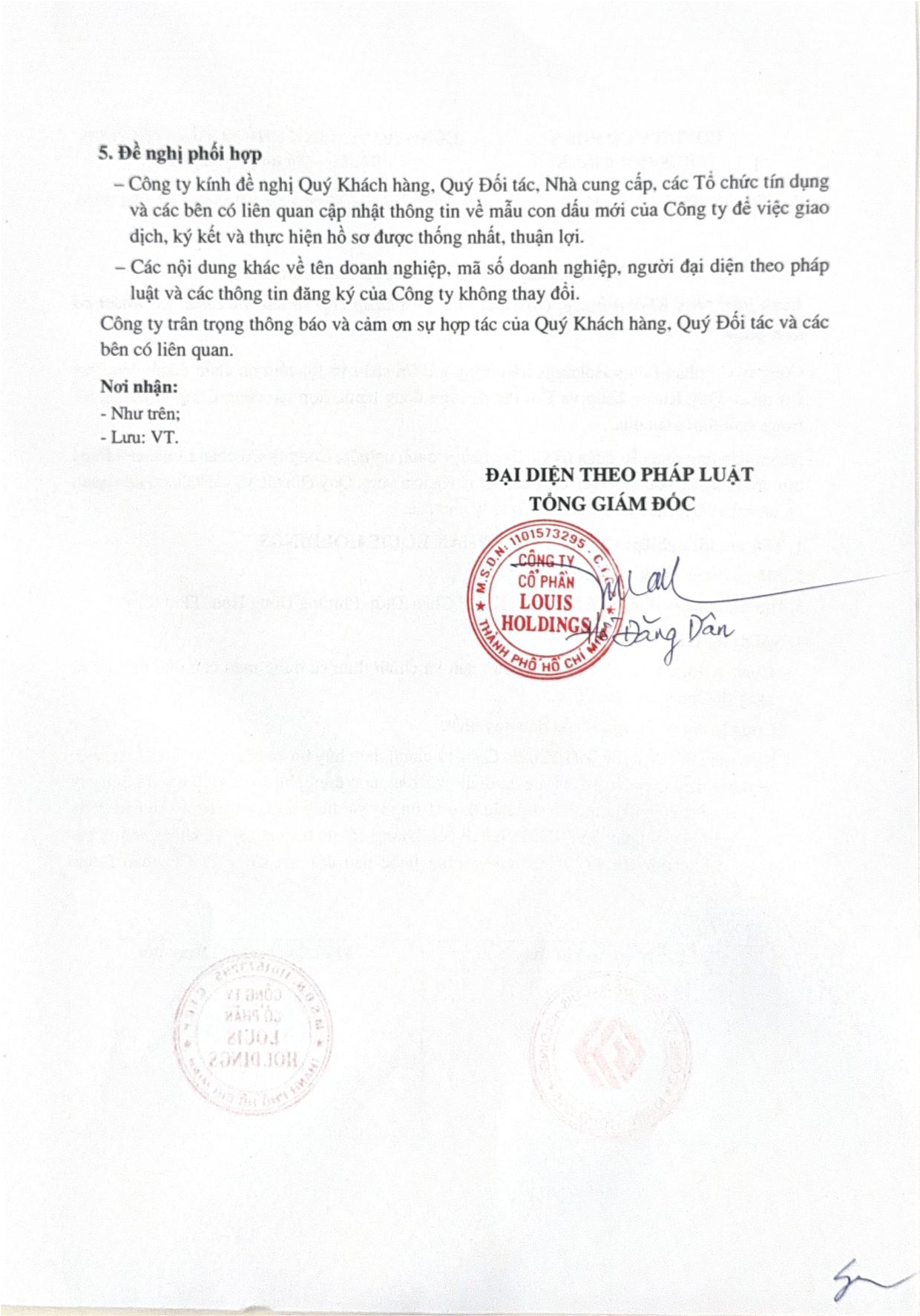 Thông báo thay đổi mẫu con dấu Công ty 2026 - Trang 2