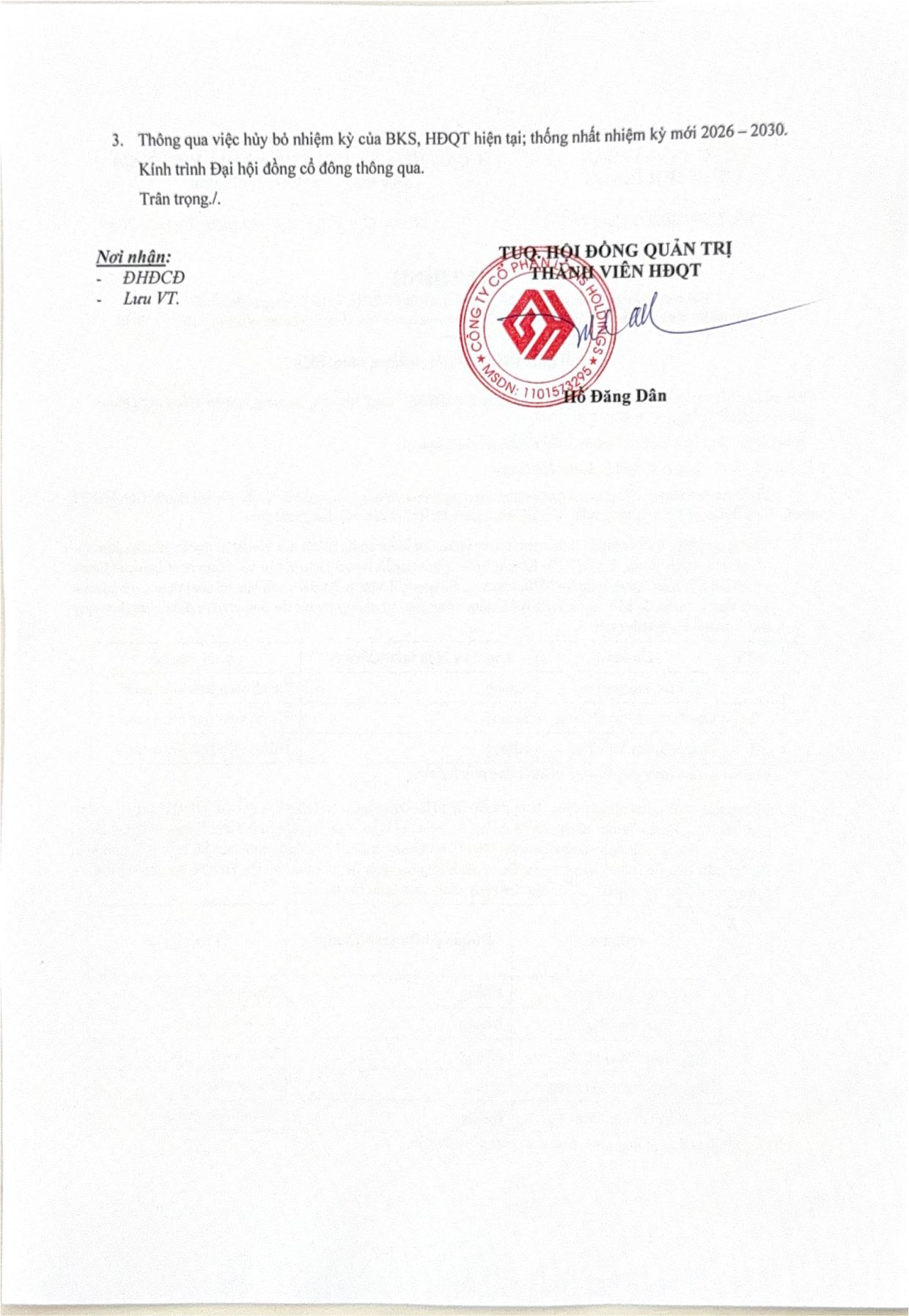 Tờ trình (bổ sung, thay thế) miễn nhiệm, bầu mới BKS và HĐQT 2026-2030 - Trang 2